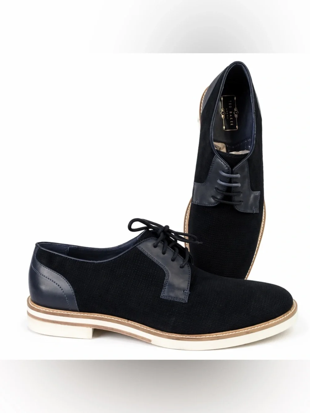 TED BAKER Men's Navy Suede Leather SIABLO Perforated Lace-up Oxford Derby Shoes